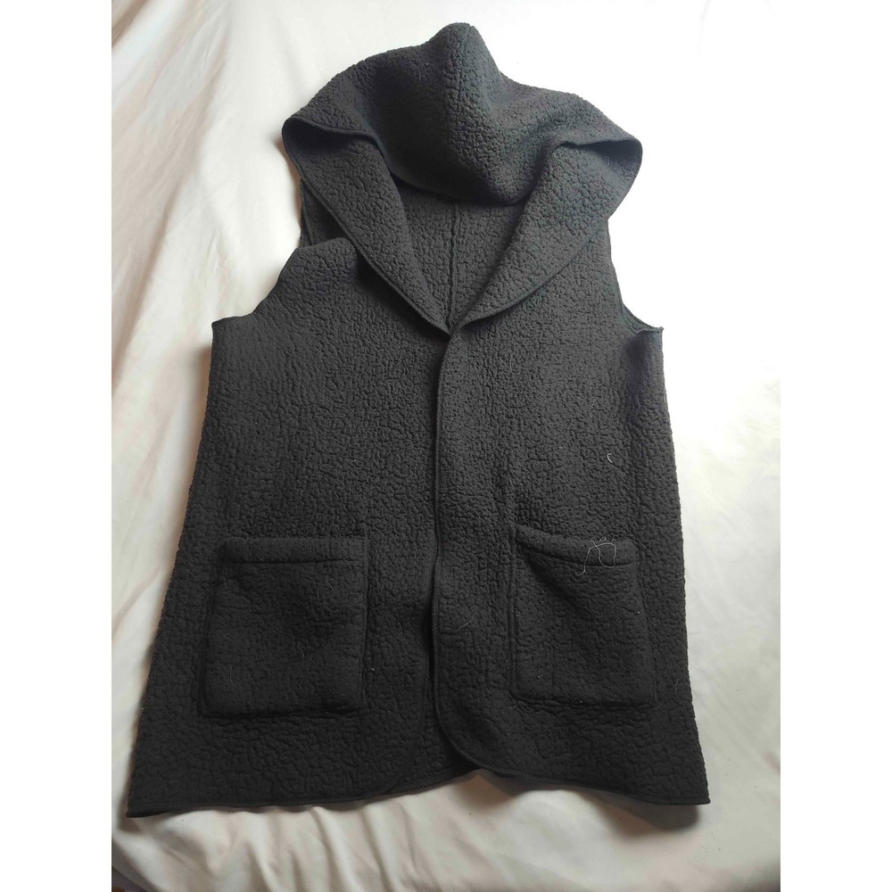 Zenana Hooded Vest Womens L Black Sherpa Fleece Travel Gorpcore Lounge Layering‎